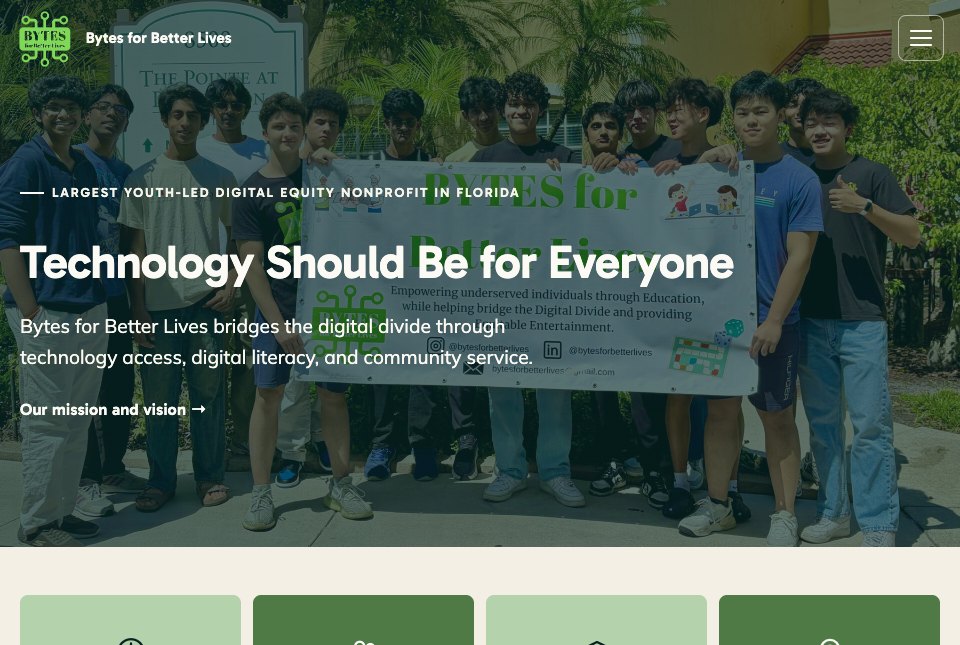 Bytes for Better Lives homepage: Technology Should Be for Everyone